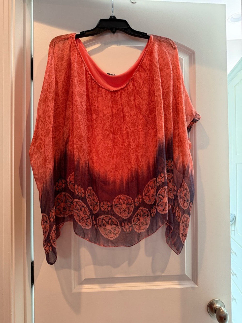 Women's Coral to Plum Ombre Floral Tunic Top